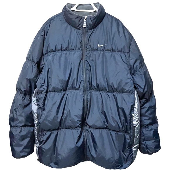 Nike Other - NIKE VINTAGE PUFFER JACKET LOGO SWOOSH HEAVY COAT NAVY BLUE GREY 90s Y2K ZIP XXL